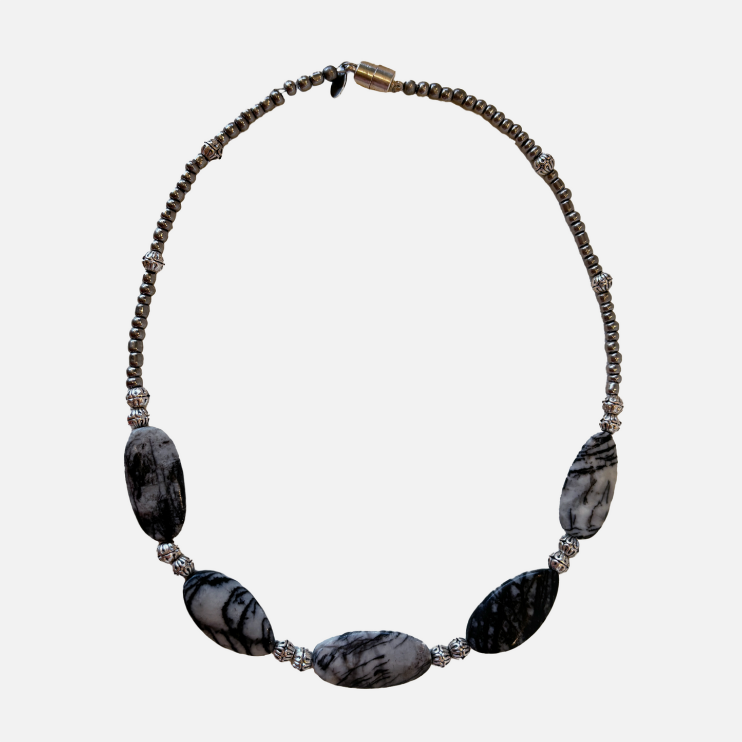 Marble Stone & Silver Bead Necklace (152)