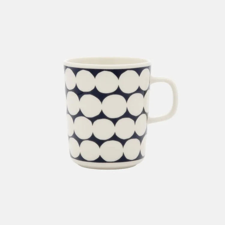 charcoal and off white mug with lines of dots