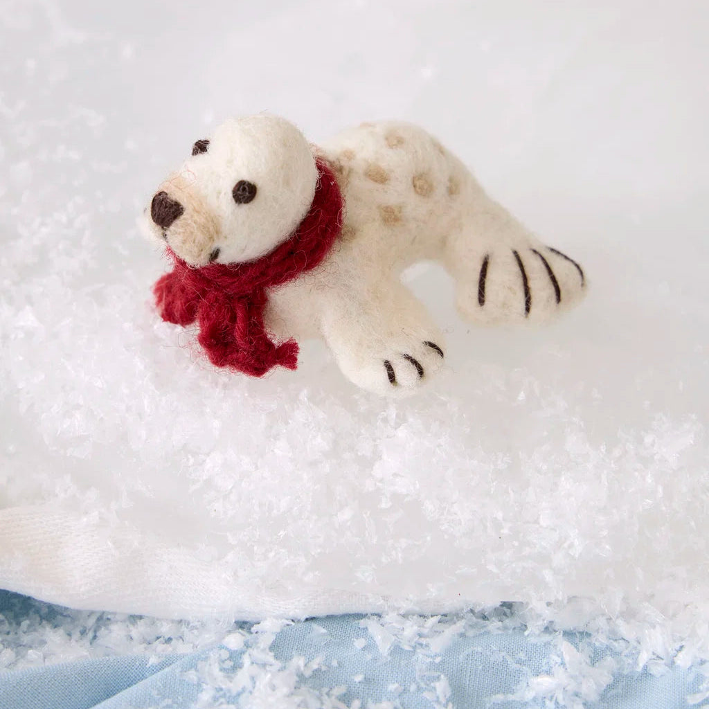 Gry & Sif Felt Baby Seal w/ Red Scarf