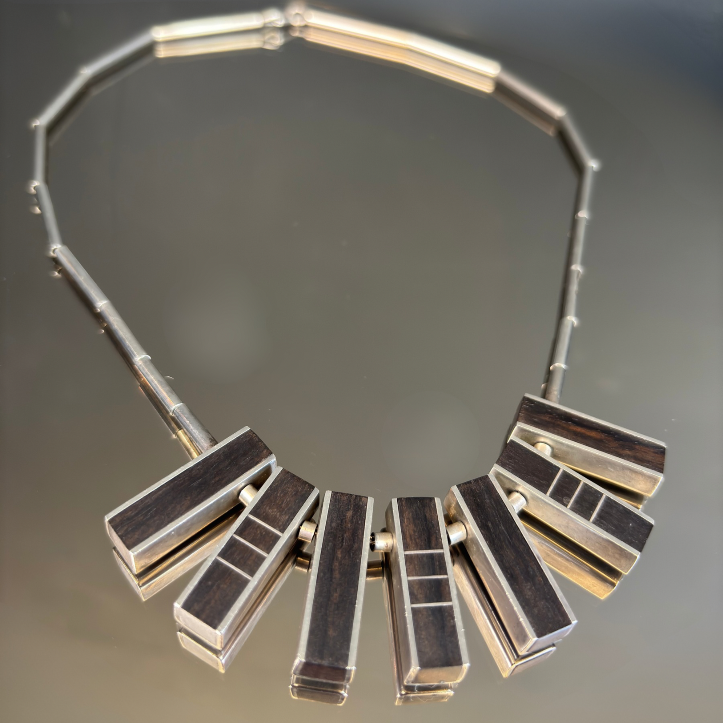 Vintage Ebony & Sterling Art Deco Necklace