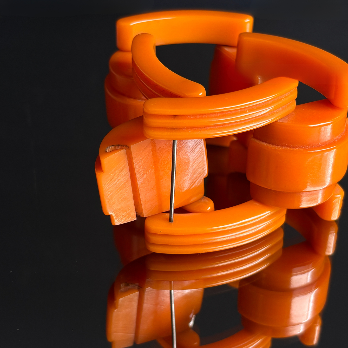 Vintage Pumpkin Bakelite Art Deco Link Bracelet