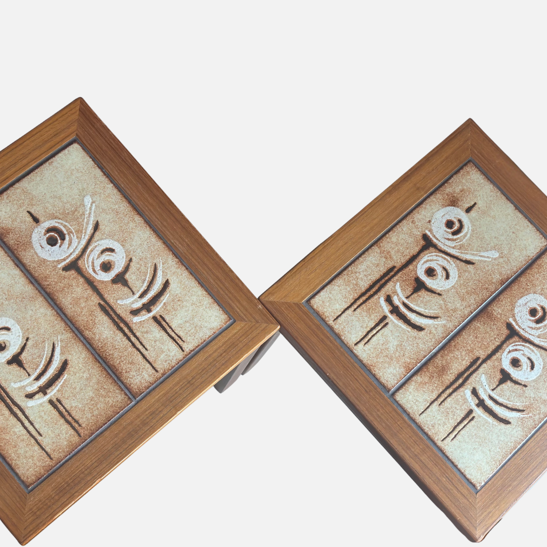 Vintage Danish Teak & Ceramic Tables - Set of 2