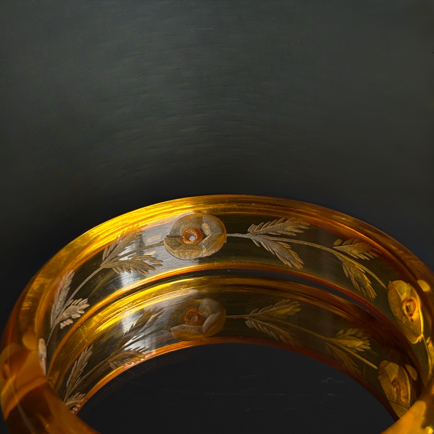 Vintage Floral Carved Apple Juice Bakelite Bangle Bracelet