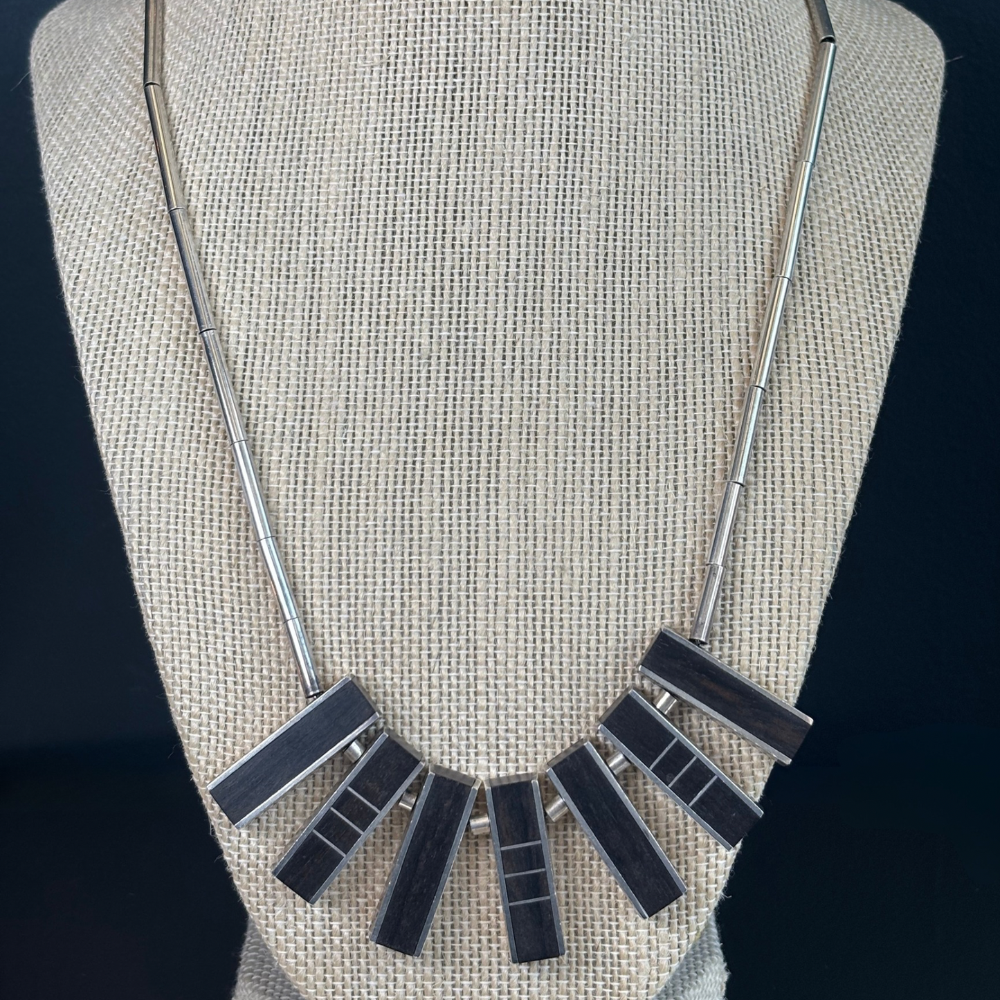 Vintage Ebony & Sterling Art Deco Necklace