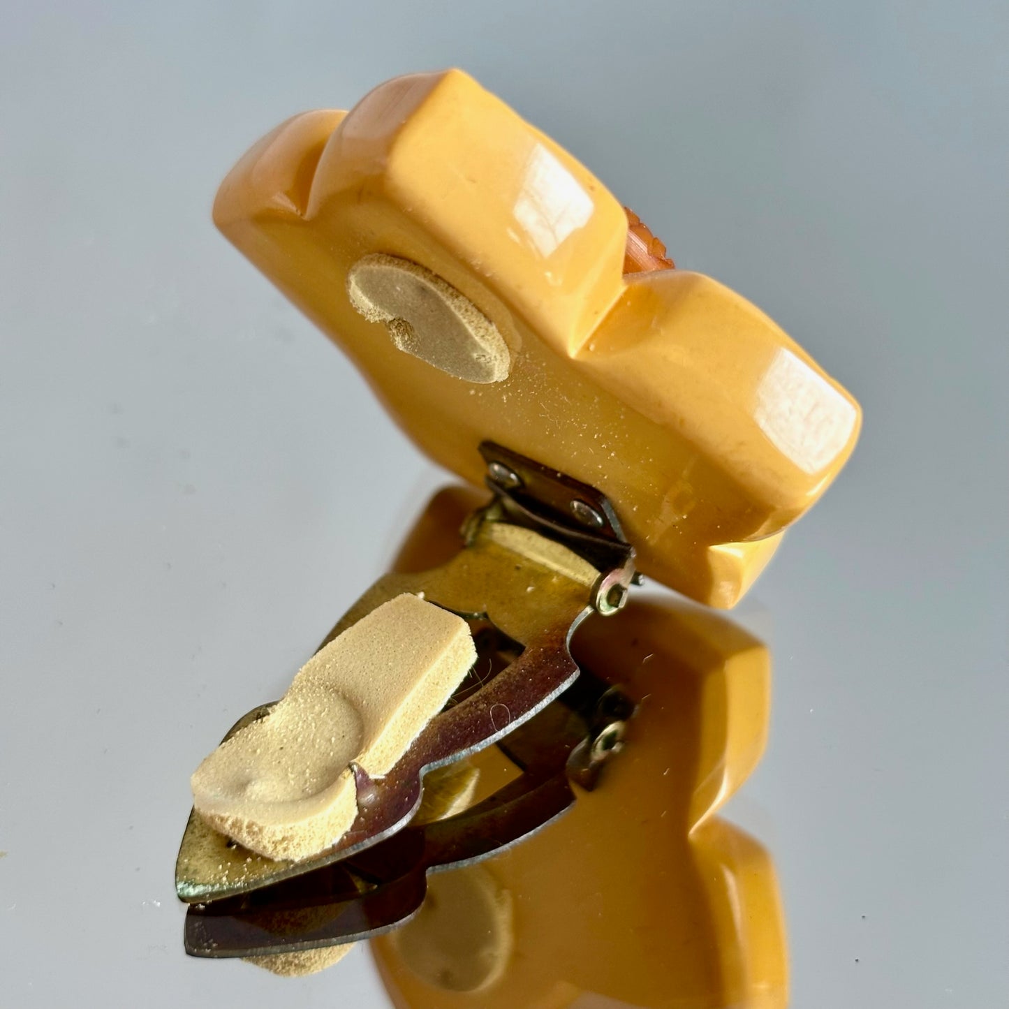 Vintage Bakelite Carved Flower Dress Clips - set of 2