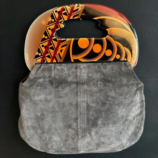 Patricia Smith Large Grey Suede Moon Bag w/ 2 Handles