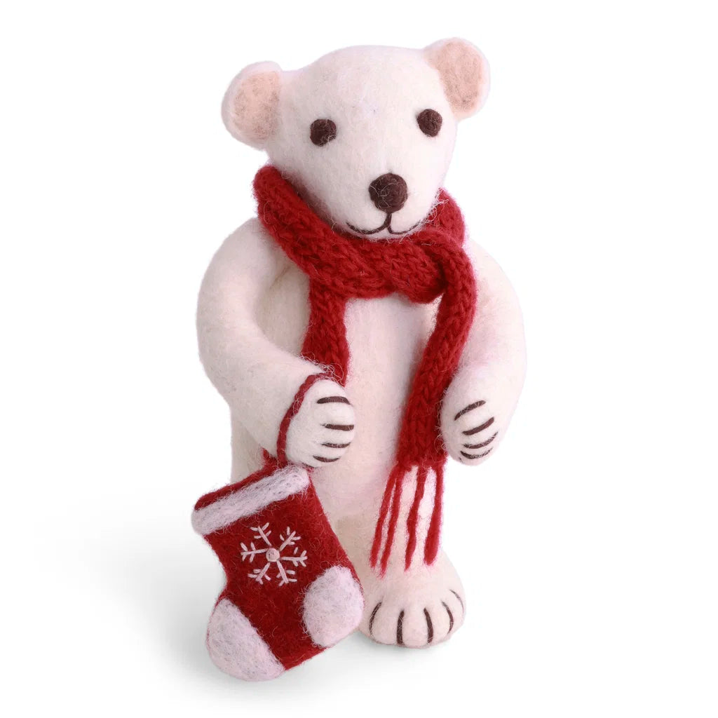 Gry & Sif Felt Medium White Polar Bear w/ stocking