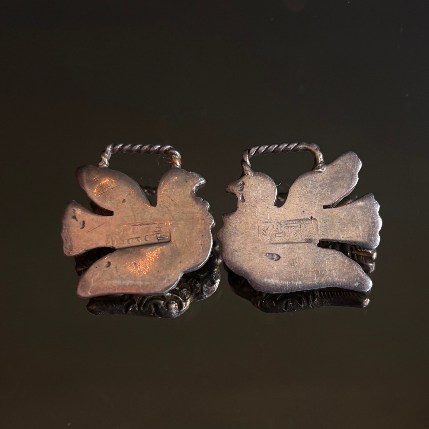 Vintage MATL Matilde Poulat Mexican Silver & Turquoise Bird Terminals (Pair)