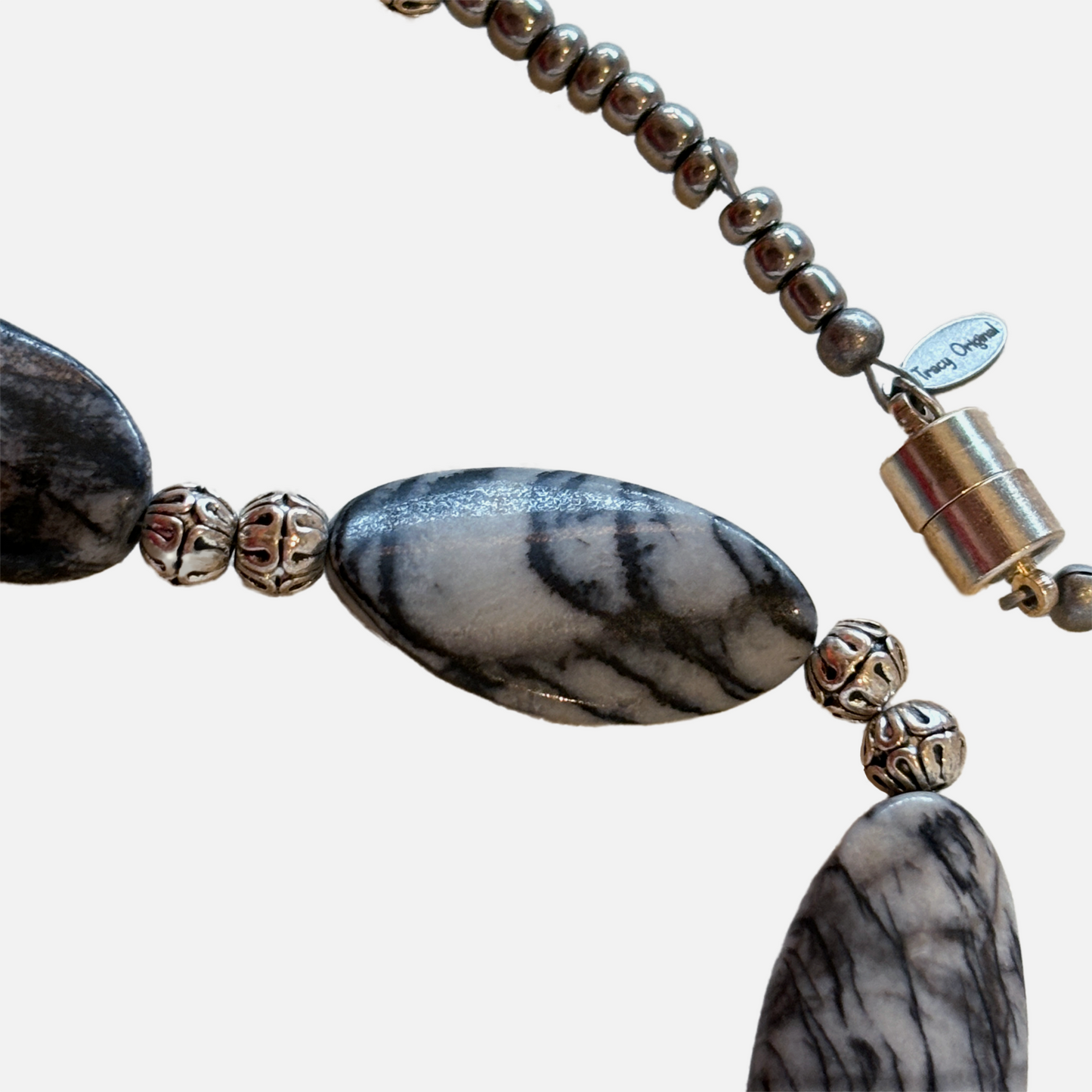 Marble Stone & Silver Bead Necklace (152)