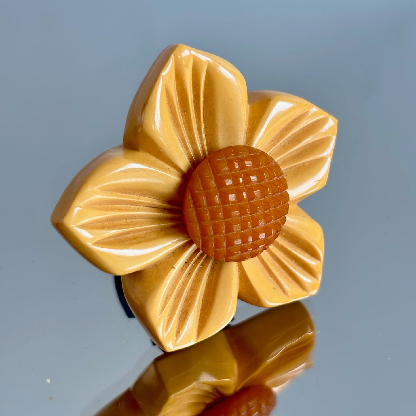 Vintage Bakelite Carved Flower Dress Clips - set of 2
