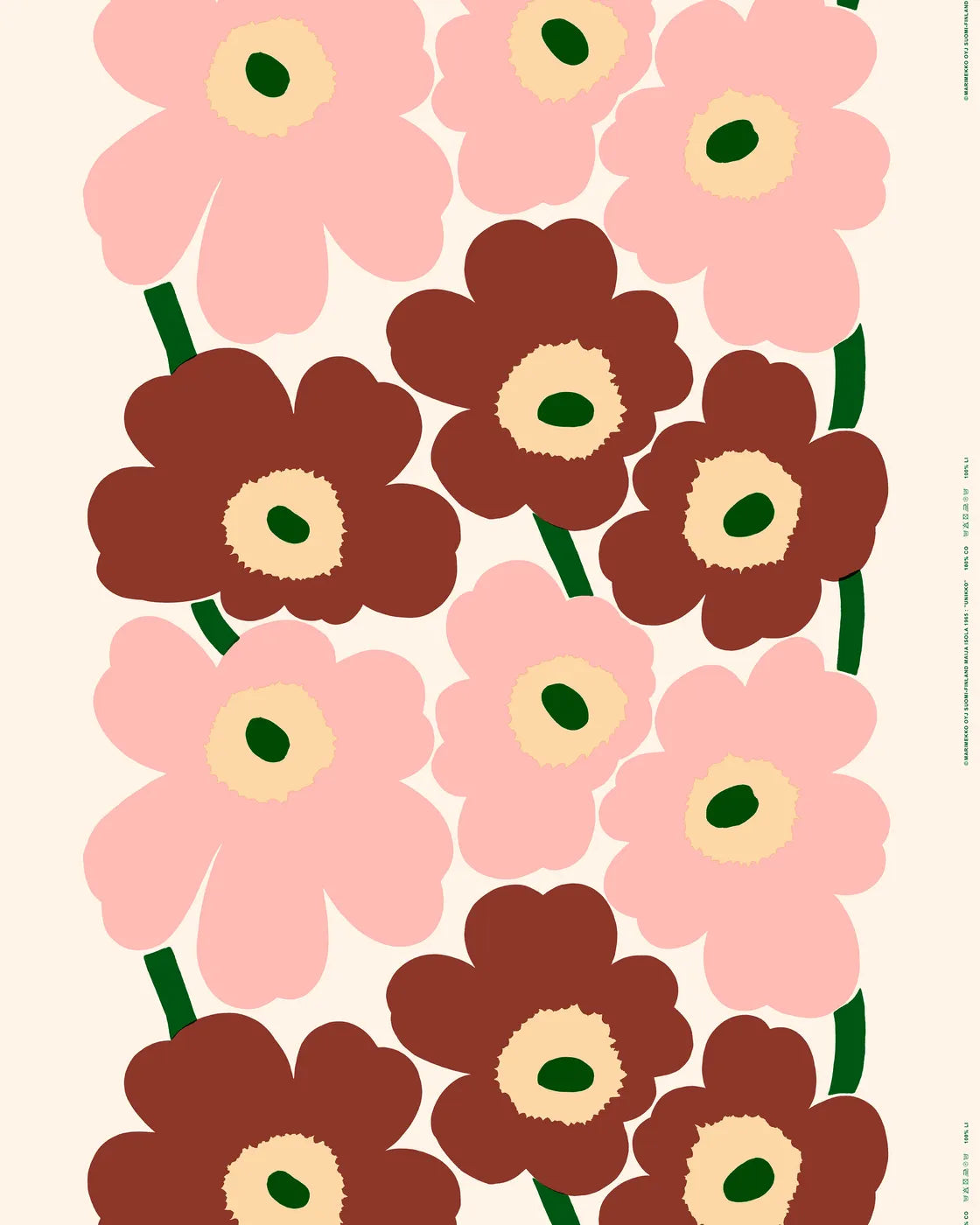 Marimekko Fabric Yardage - Unikko in Pink/Chestnut/Green/Natural White