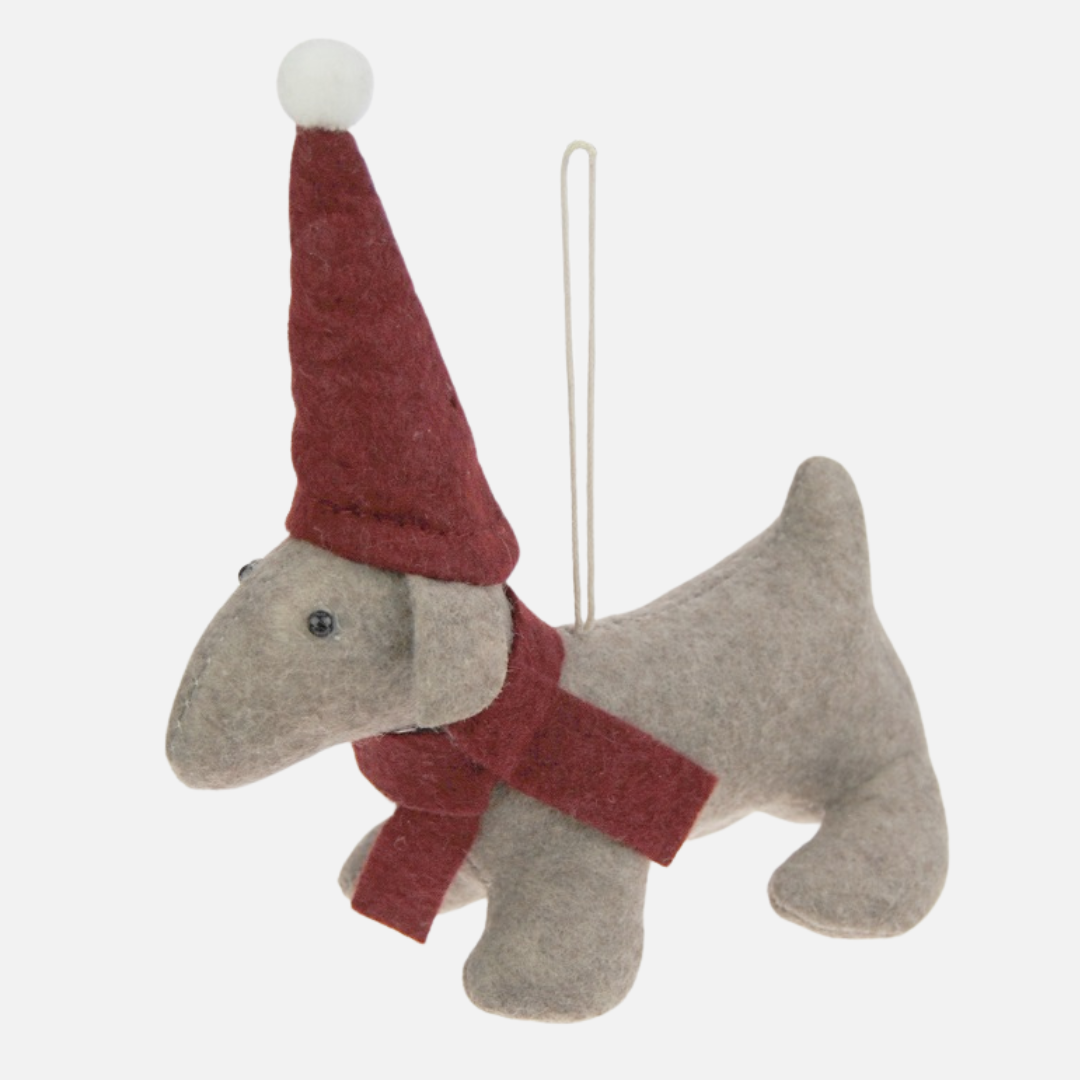 Weiste Wool Dog with Hat & Scarf Ornament