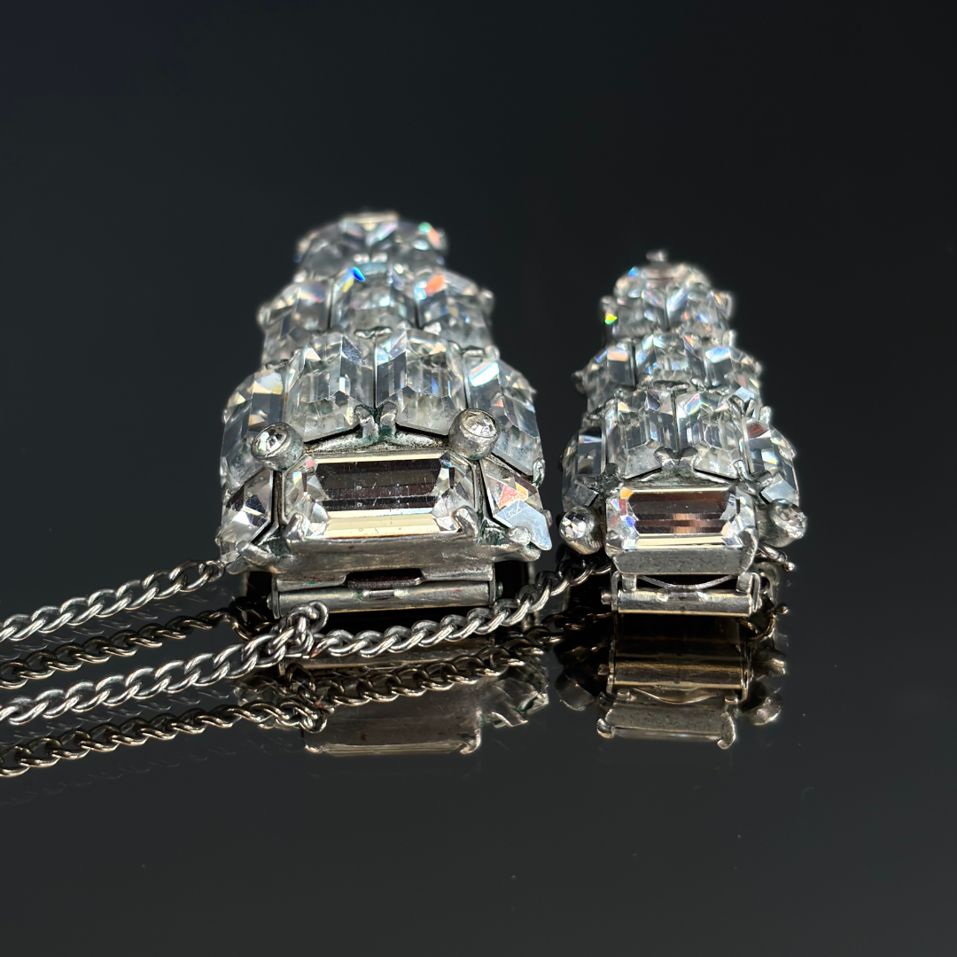 Eisenberg Crystal Chandelier Brooch Clip Set