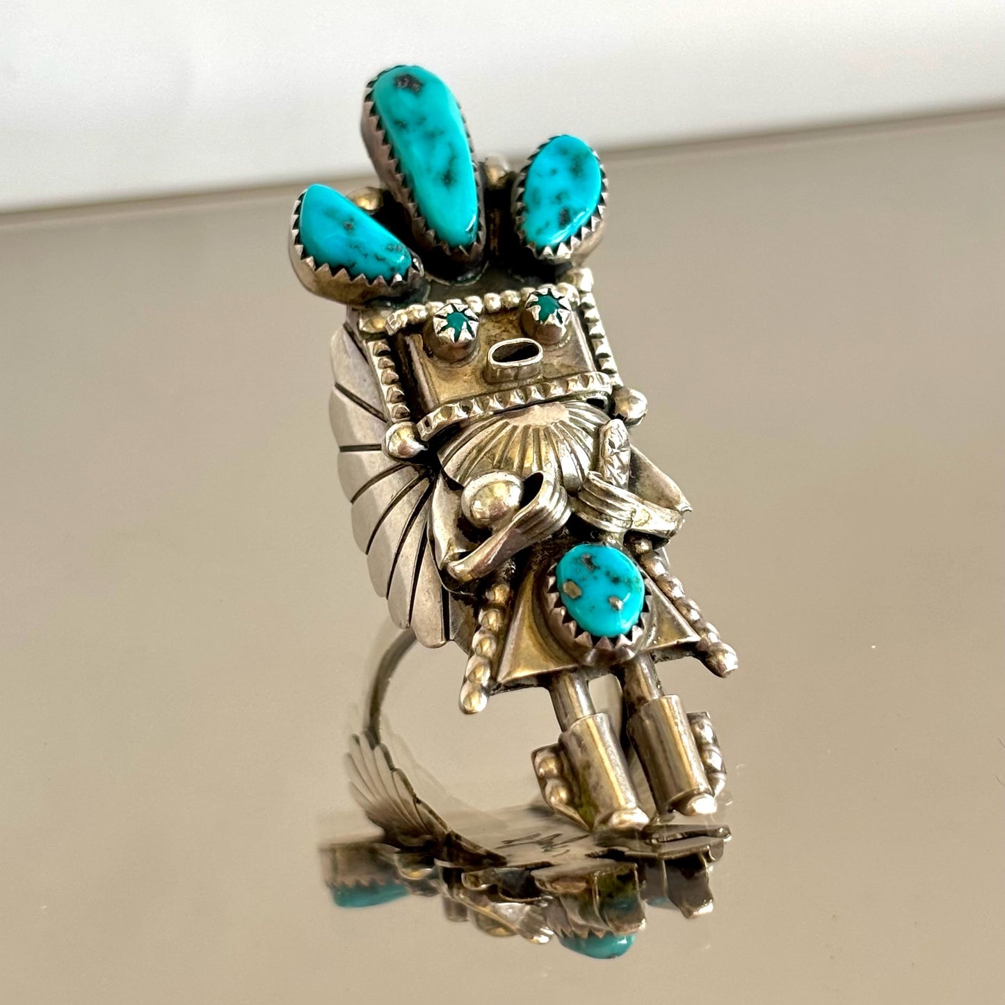 Vintage Navajo Kachina Ring Sterling & Turquoise