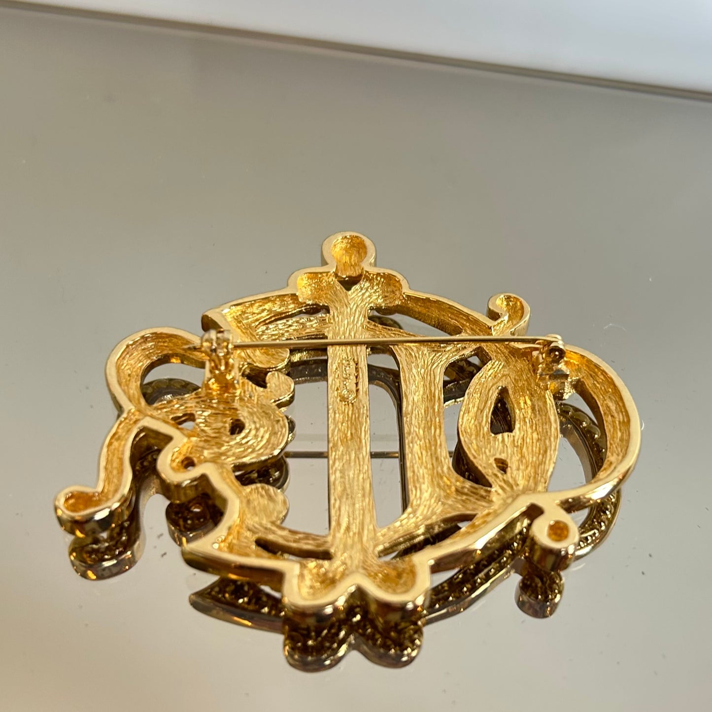 Christian Dior Gold Plated Monogram Brooch