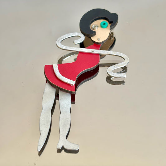 Vintage Moving Metal Geometric 1960's Space Age Lady Brooch