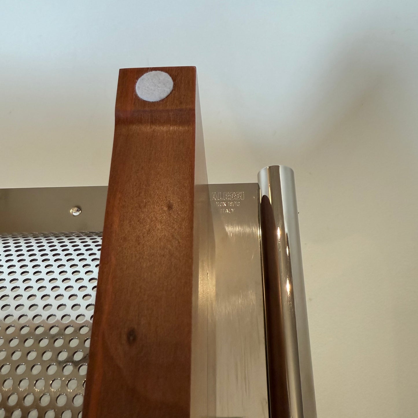 Vintage Michael Graves for Alessi Perforated Metal and Pear Wood Bread/Fruit Basket