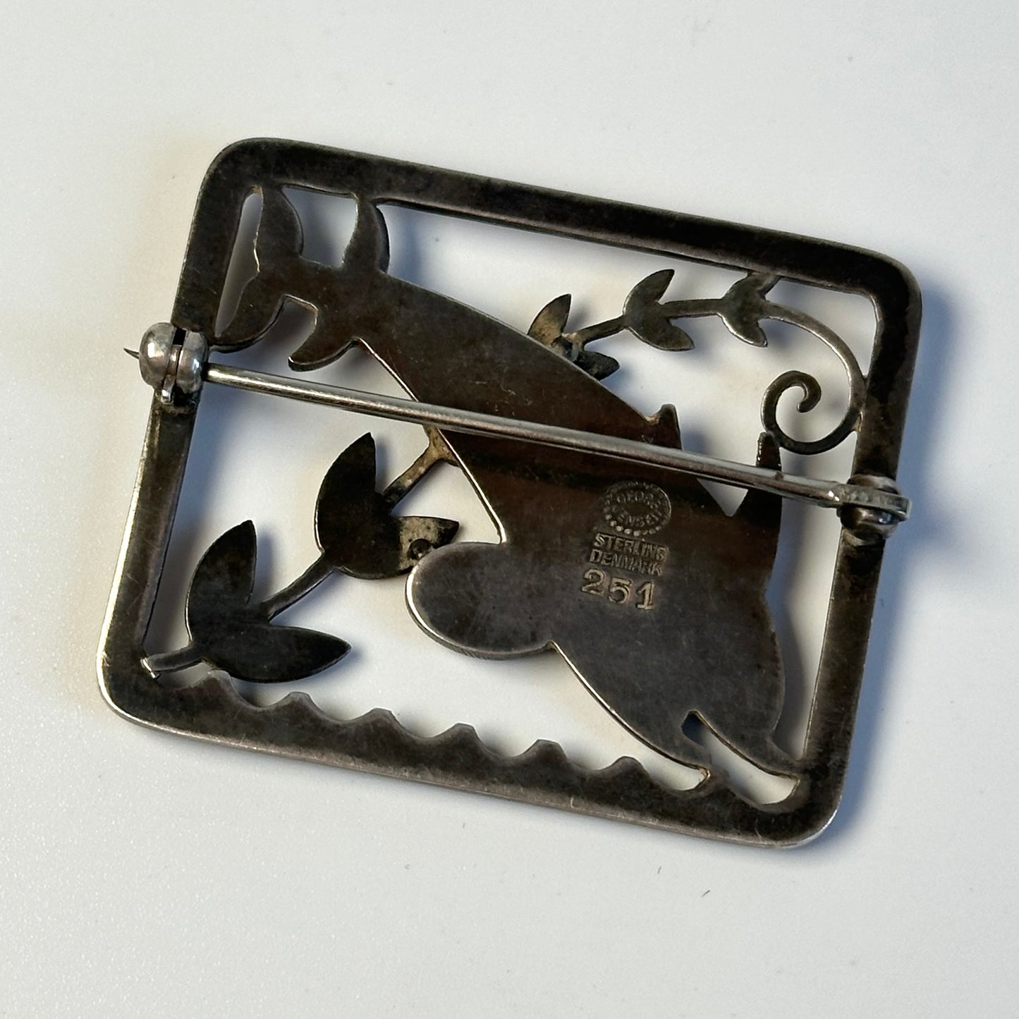 Vintage Georg Jensen Sterling Square Dolphin Duo Brooch