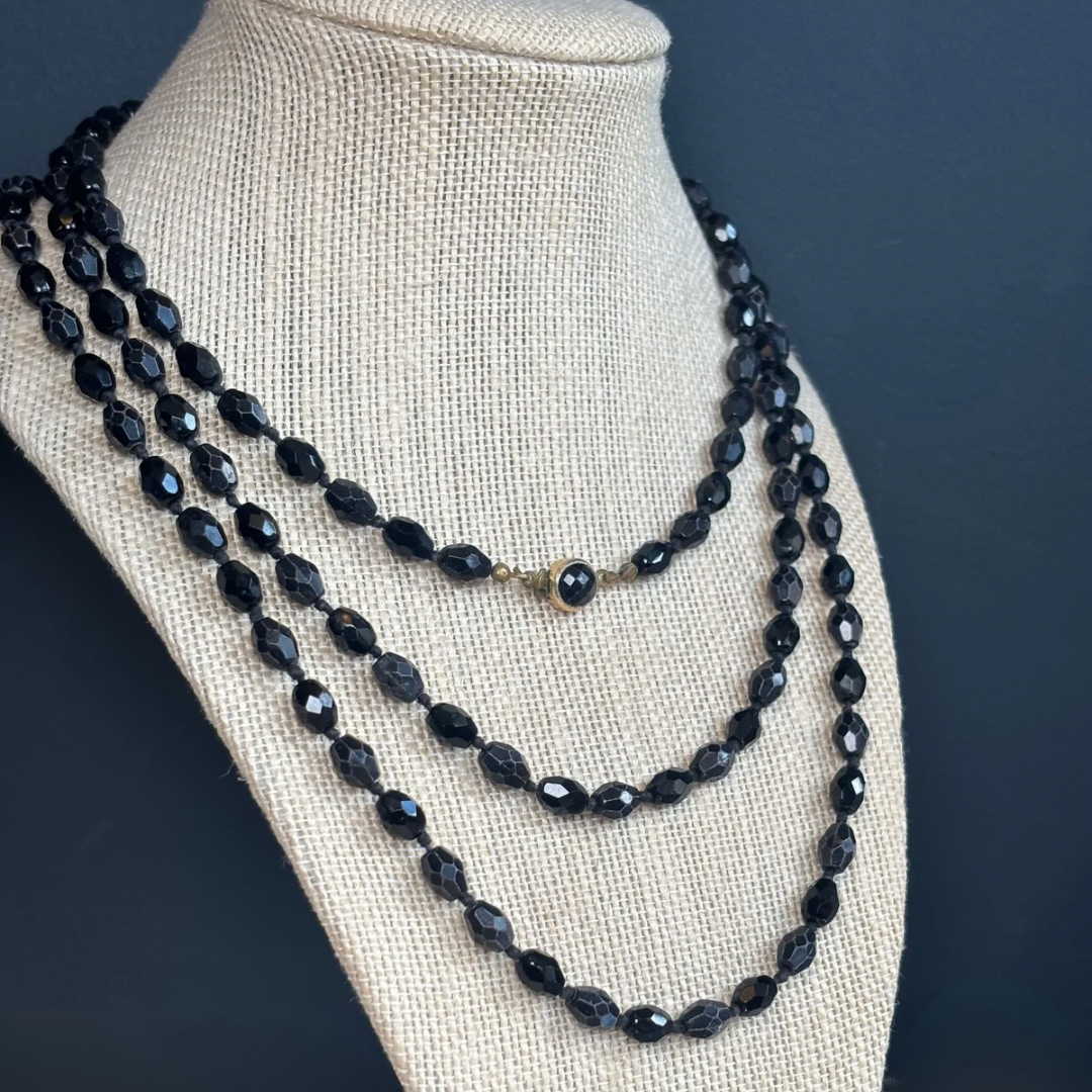 Vintage Austrian Black Crystal Beaded Necklace