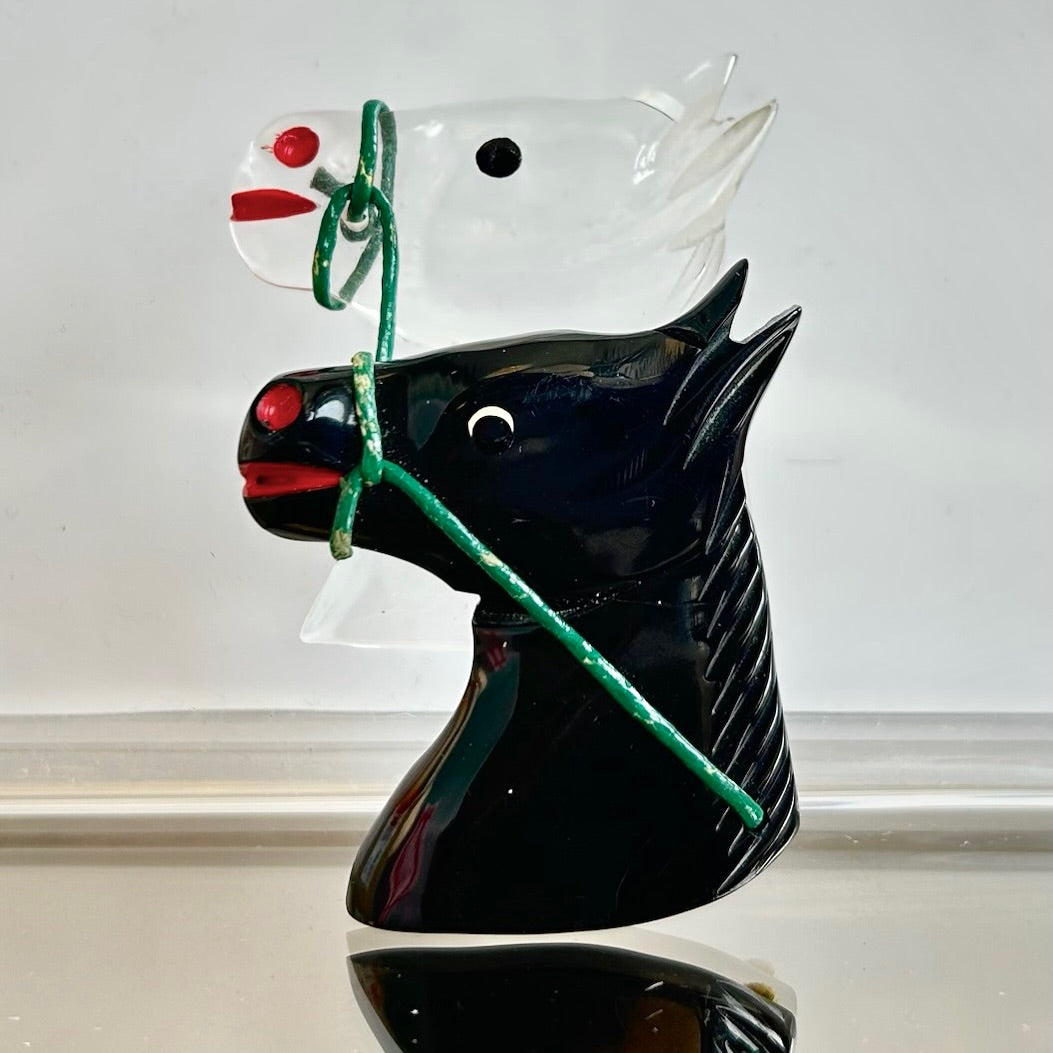 Vintage 1940's Lucite Duo Horse Brooch
