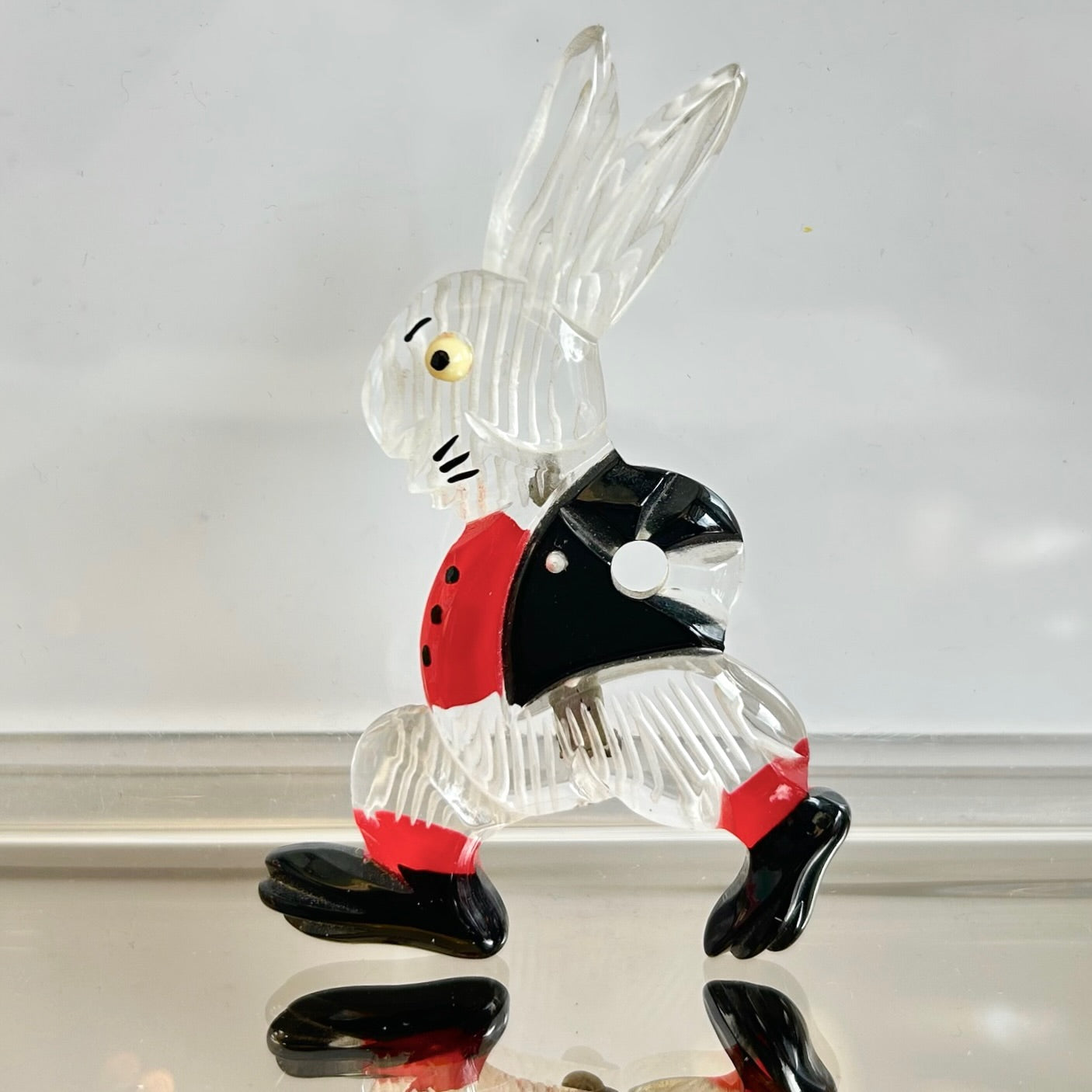Vintage 1940's Lucite Reverse Carved Mr. Bunny Brooch