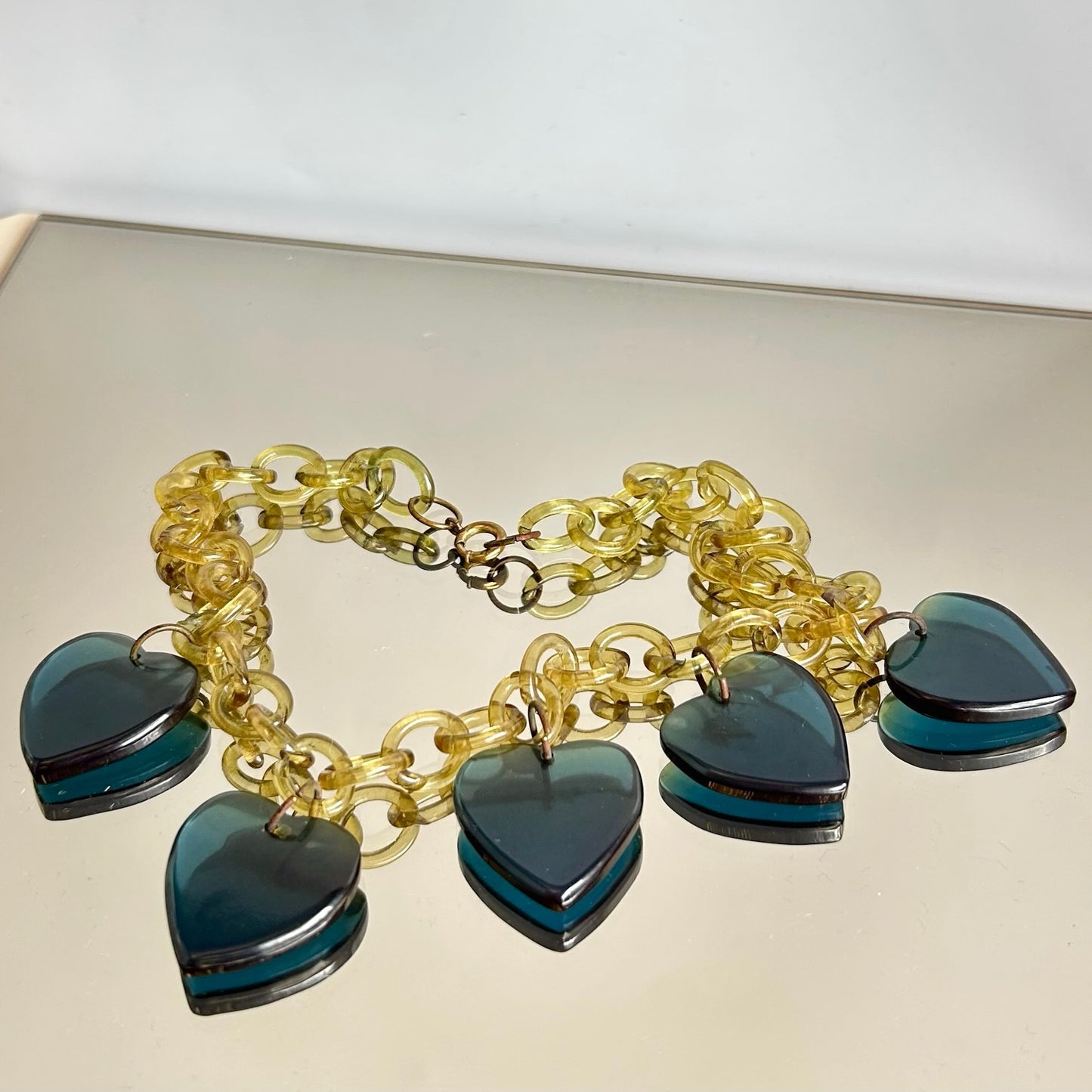 Vintage Translucent Turquoise Heart Bakelite Necklace
