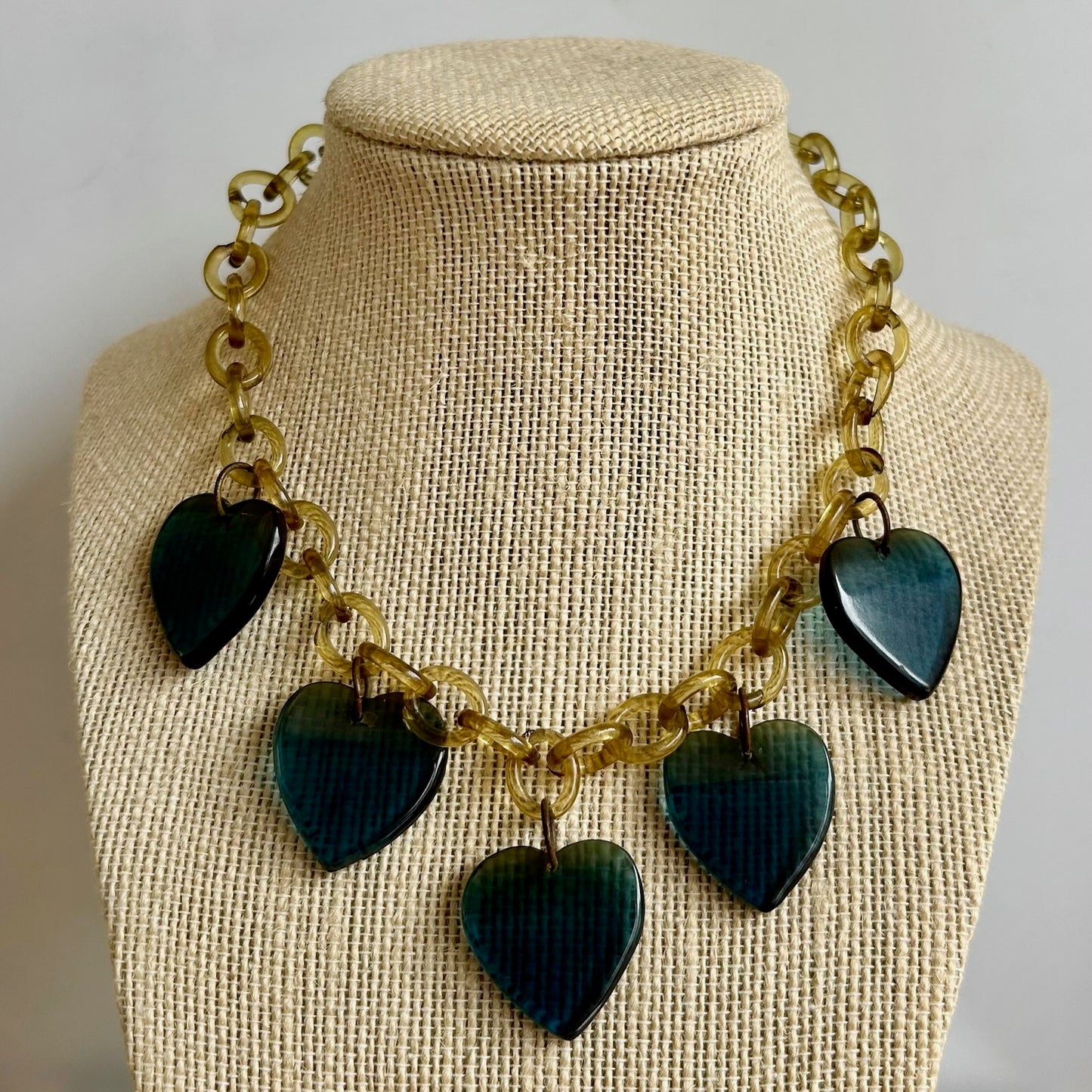 Vintage Translucent Turquoise Heart Bakelite Necklace