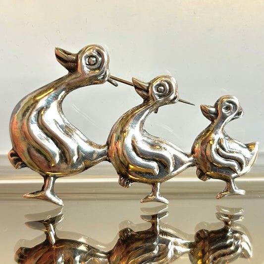 Vintage "Albro" Mexico Sterling Silver 3 Ducks in a Row Brooch