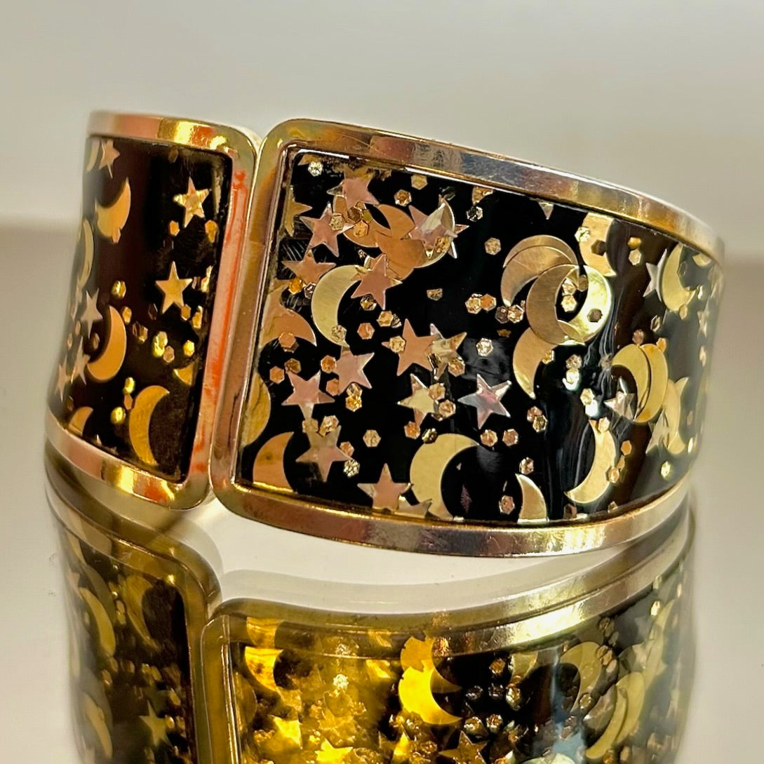Vintage Lucite Moon & Stars Clamper Bracelet