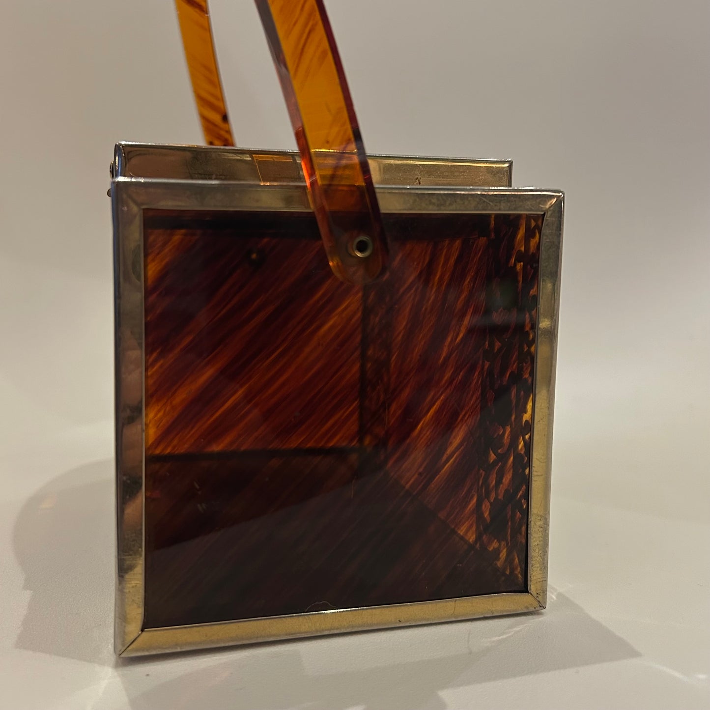 Vintage Tyrolean N.Y. Amber & Gold Lucite Purse (1127b)