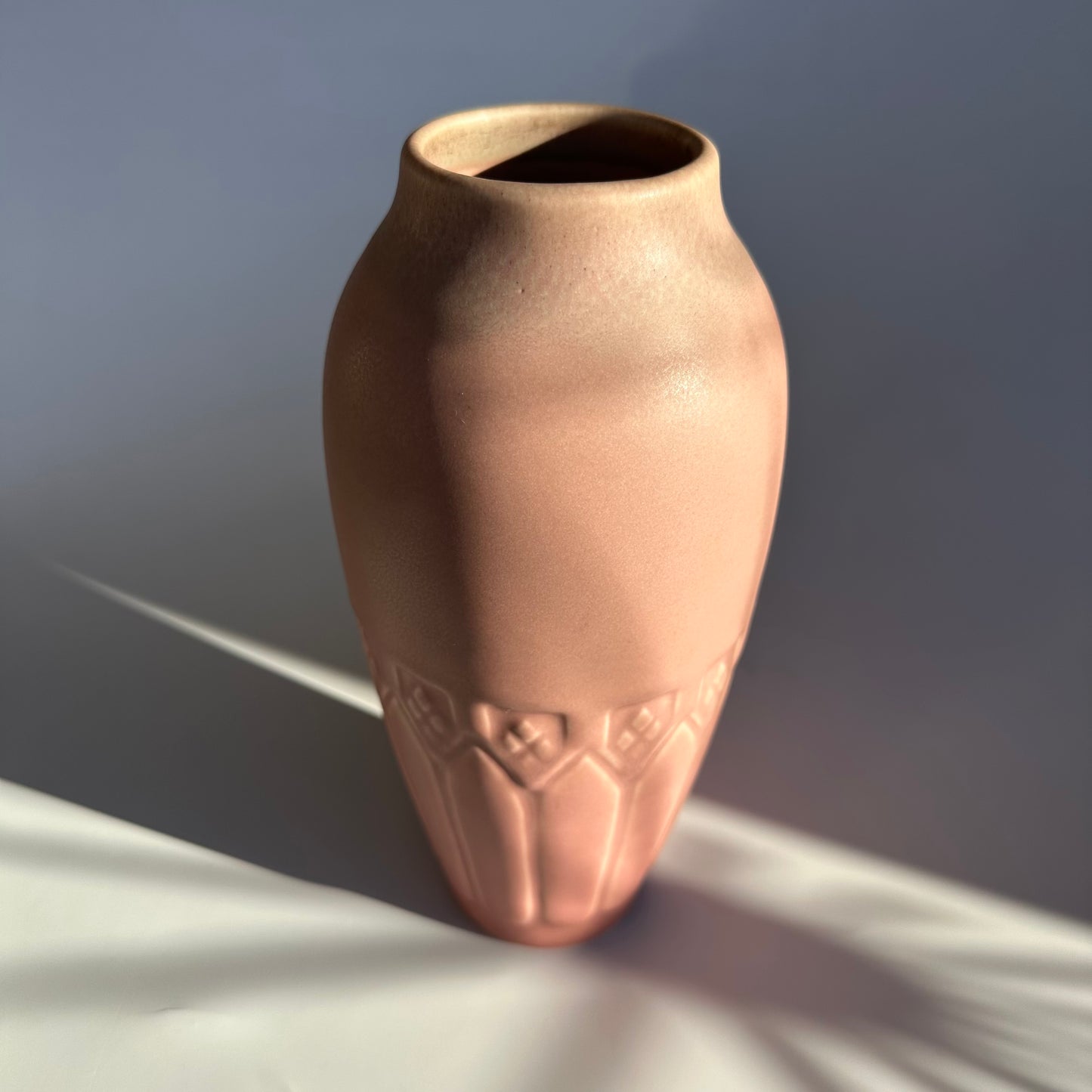 Vintage 1924 Rookwood Pottery Matte Pink Geometric Floral Vase