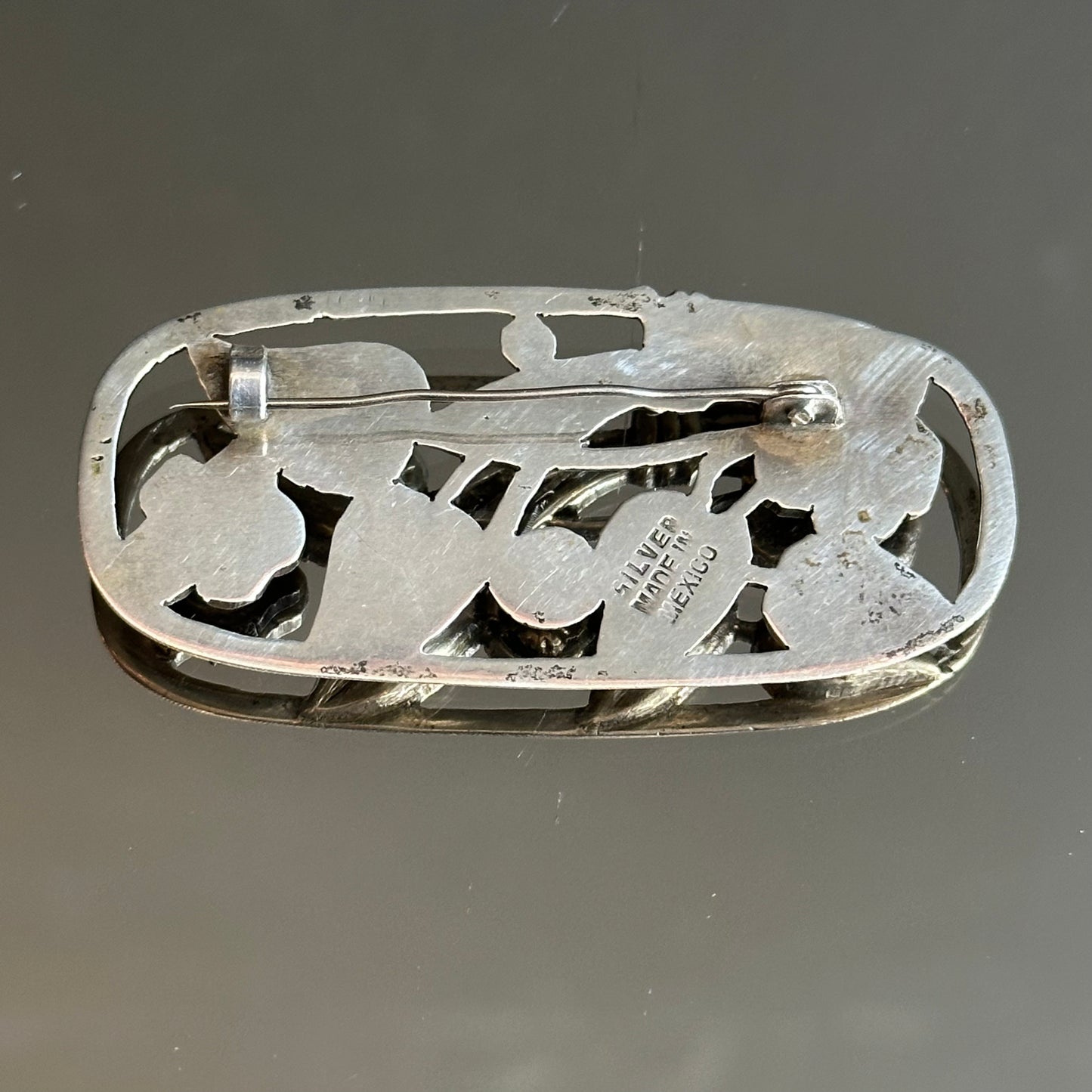 Vintage Mexican Sterling Silver & Turquoise Floral Brooch