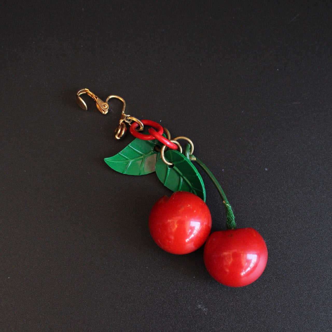 Vintage Bakelite Cherry Dangle Earrings