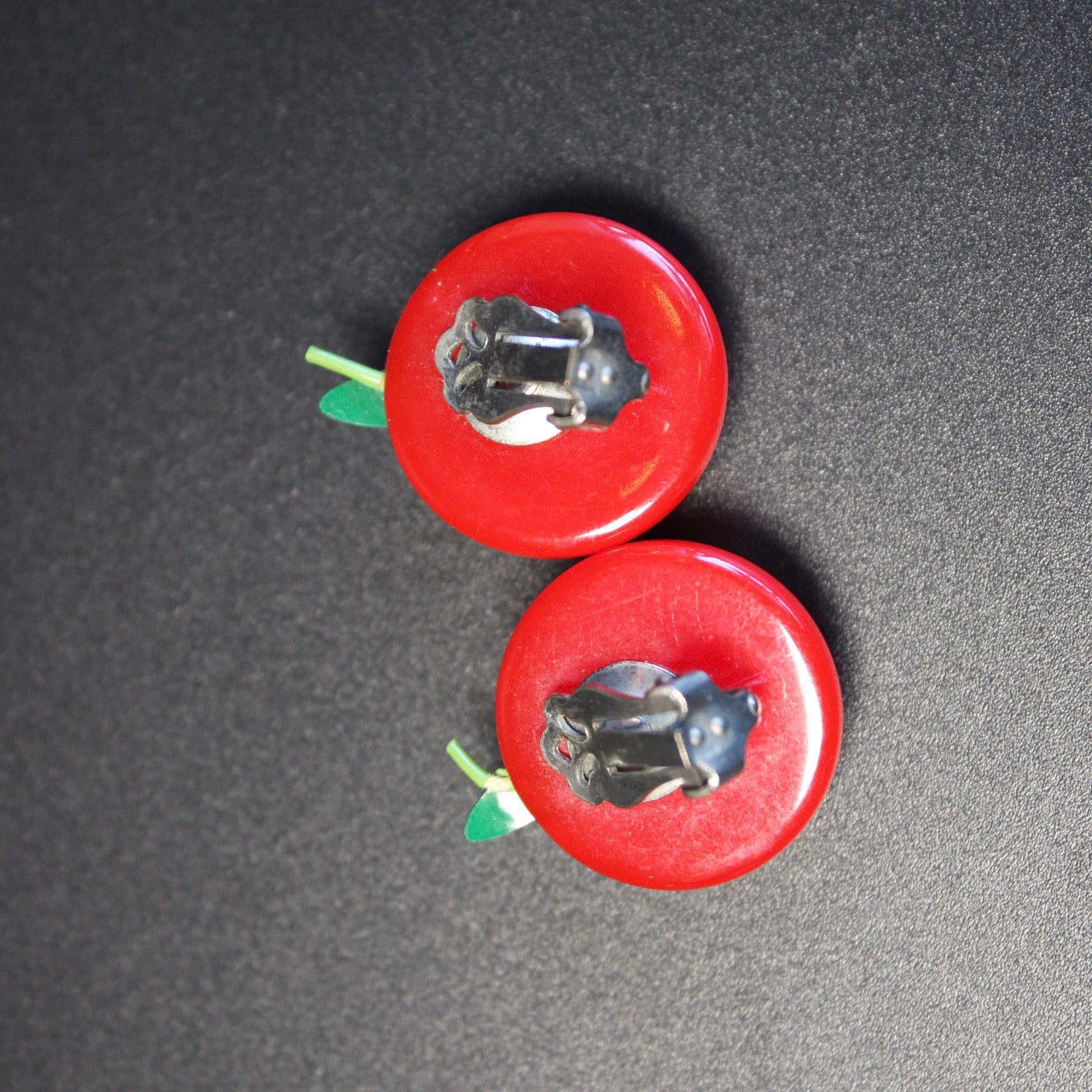 Vintage Bakelite Cherry Clip On Earrings