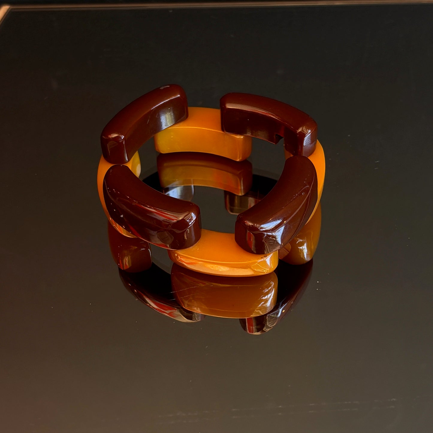 Vintage Chocolate & Butterscotch Bakelite Link Bracelet