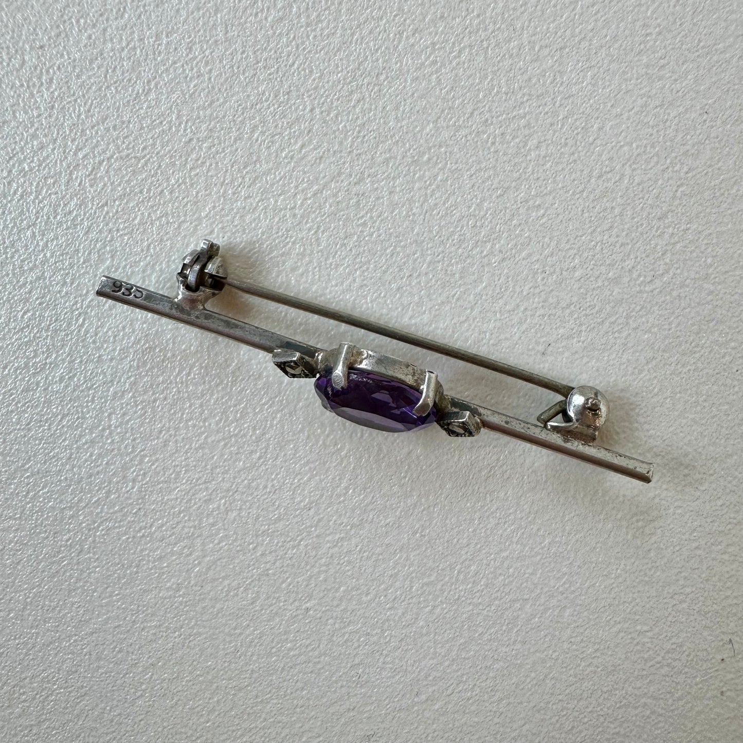 Vintage Amethyst and Marcasite Silver Bar Pin (23)