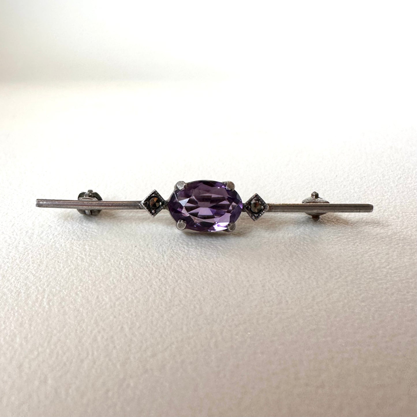 Vintage Amethyst and Marcasite Silver Bar Pin (23)