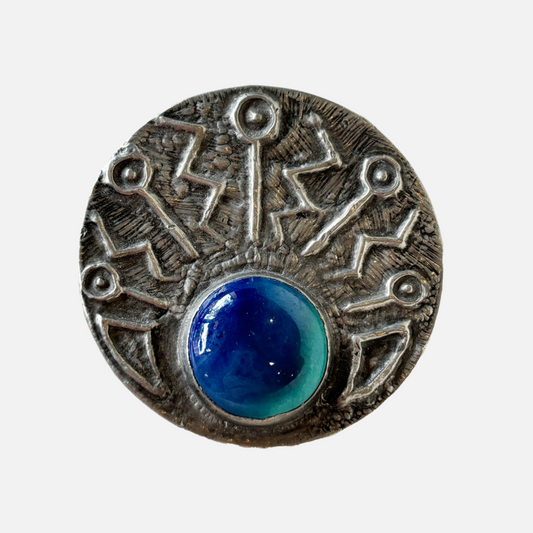 Vintage 1910/20's Era Stamped Metal & Glass Brooch (64)