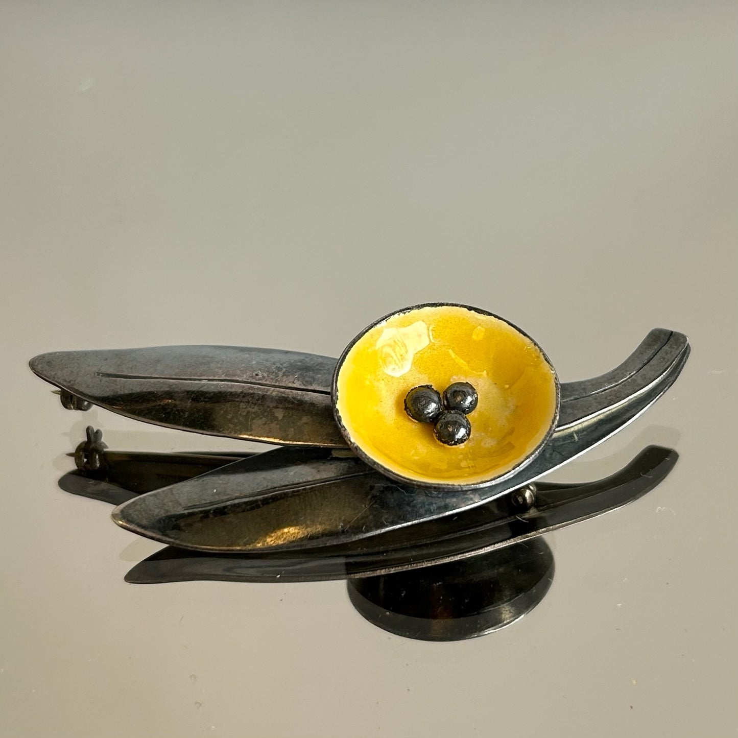 Vintage Handwrought Sterling & Enamel Brooch