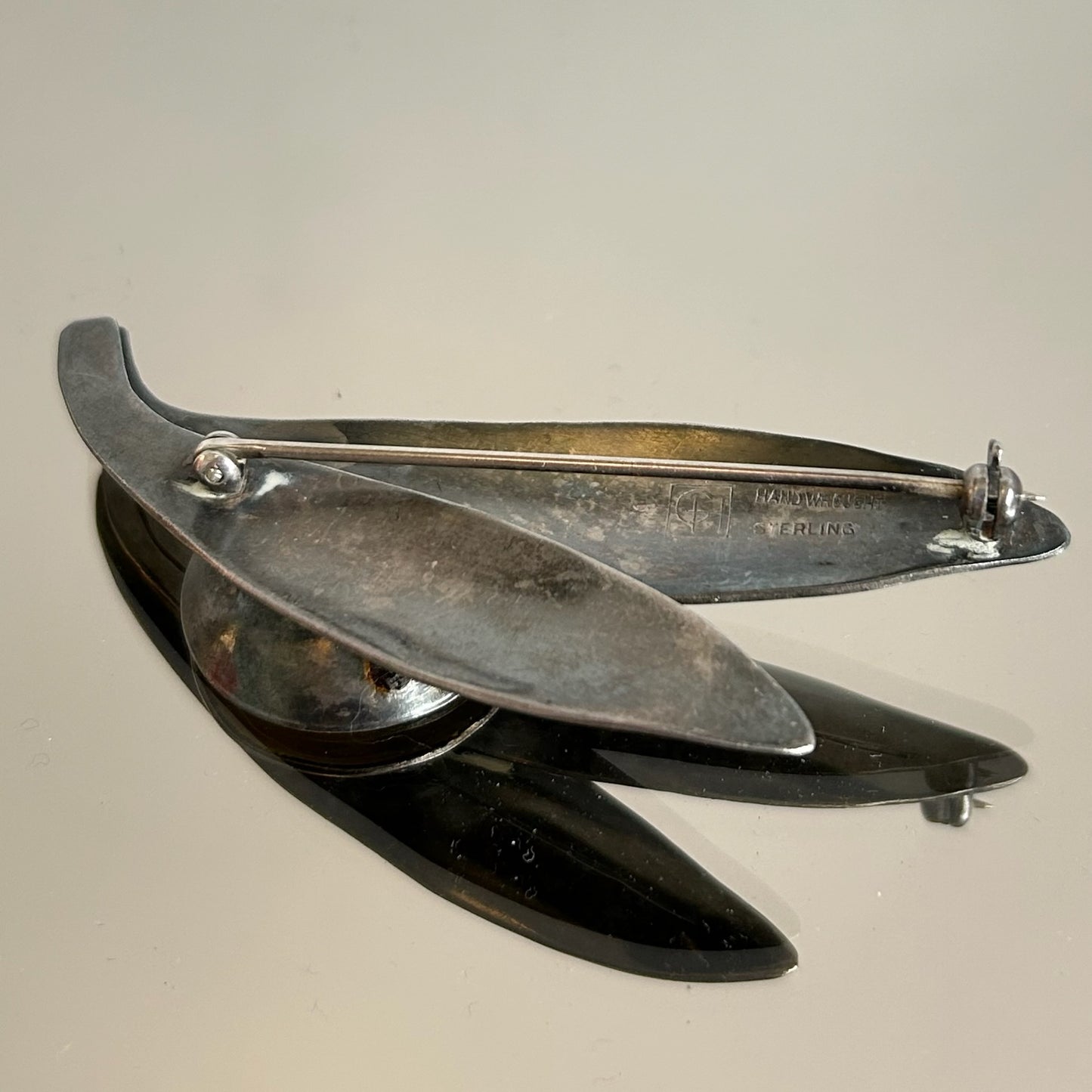 Vintage Handwrought Sterling & Enamel Brooch