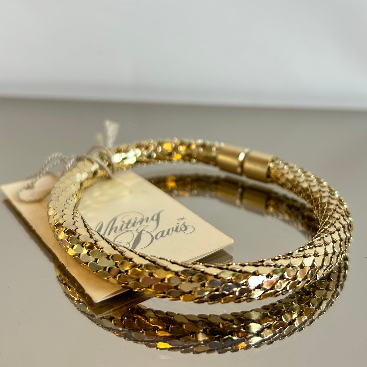 Vintage Whiting & Davis Gold Metal Scale Bangle Bracelet