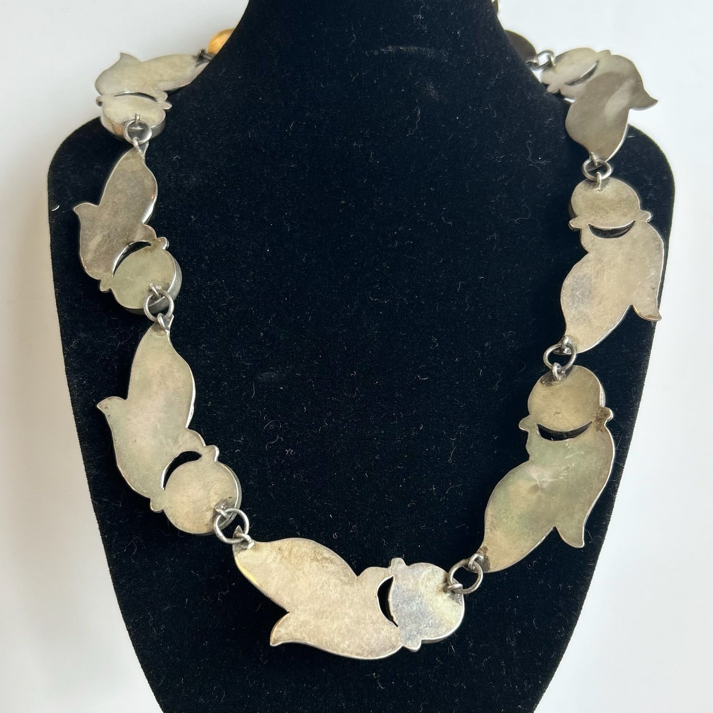 Mexican Sterling & Green Malachite Leaf Necklace