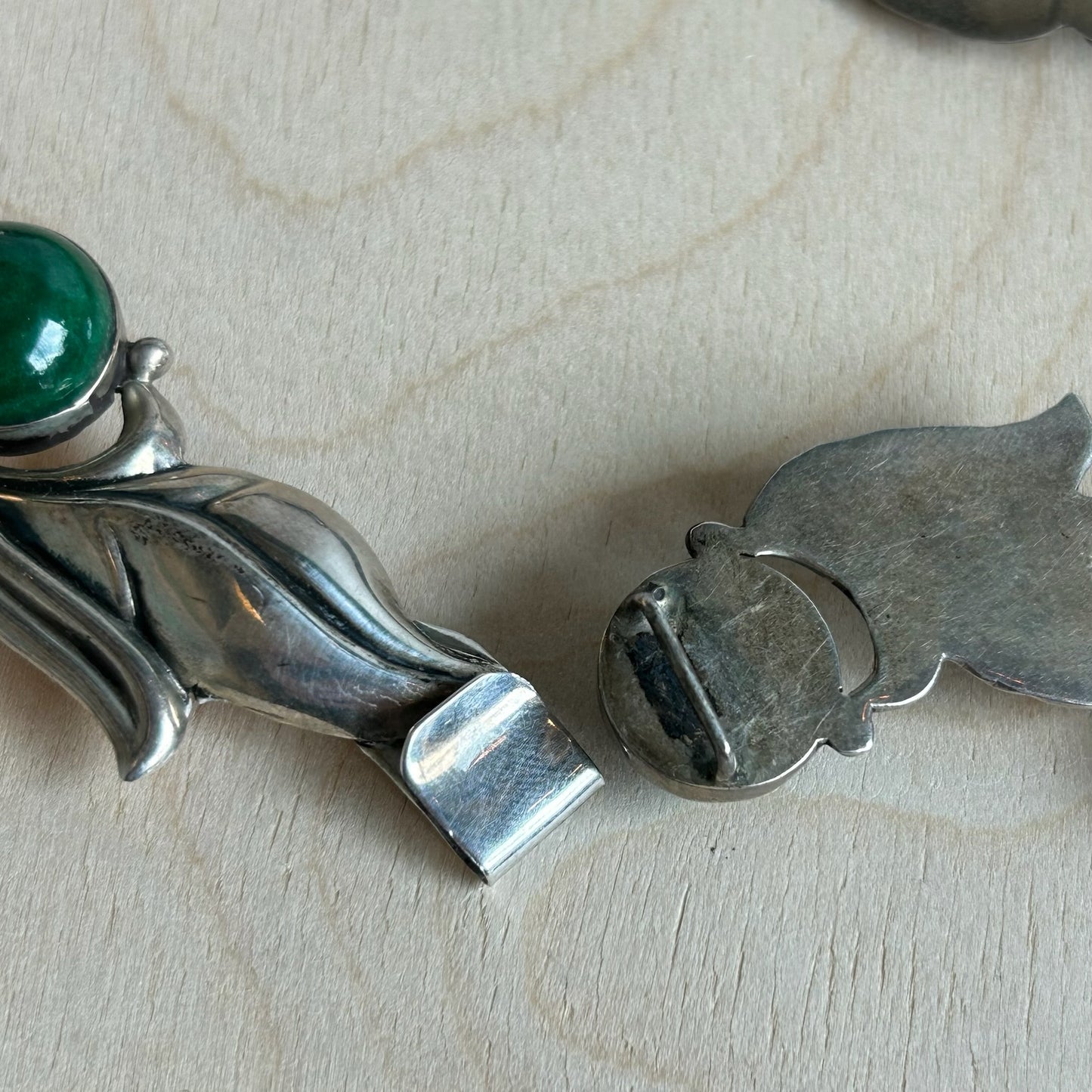 Mexican Sterling & Green Malachite Leaf Necklace