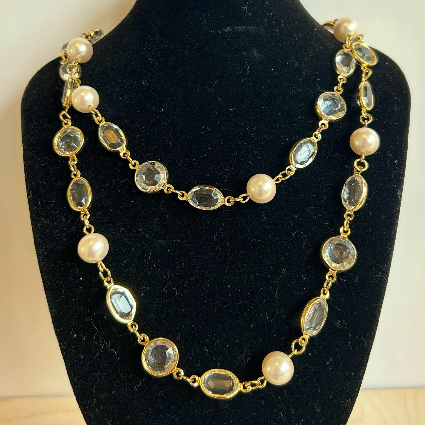 Vintage Cut Glass & Faux Pearl Necklace