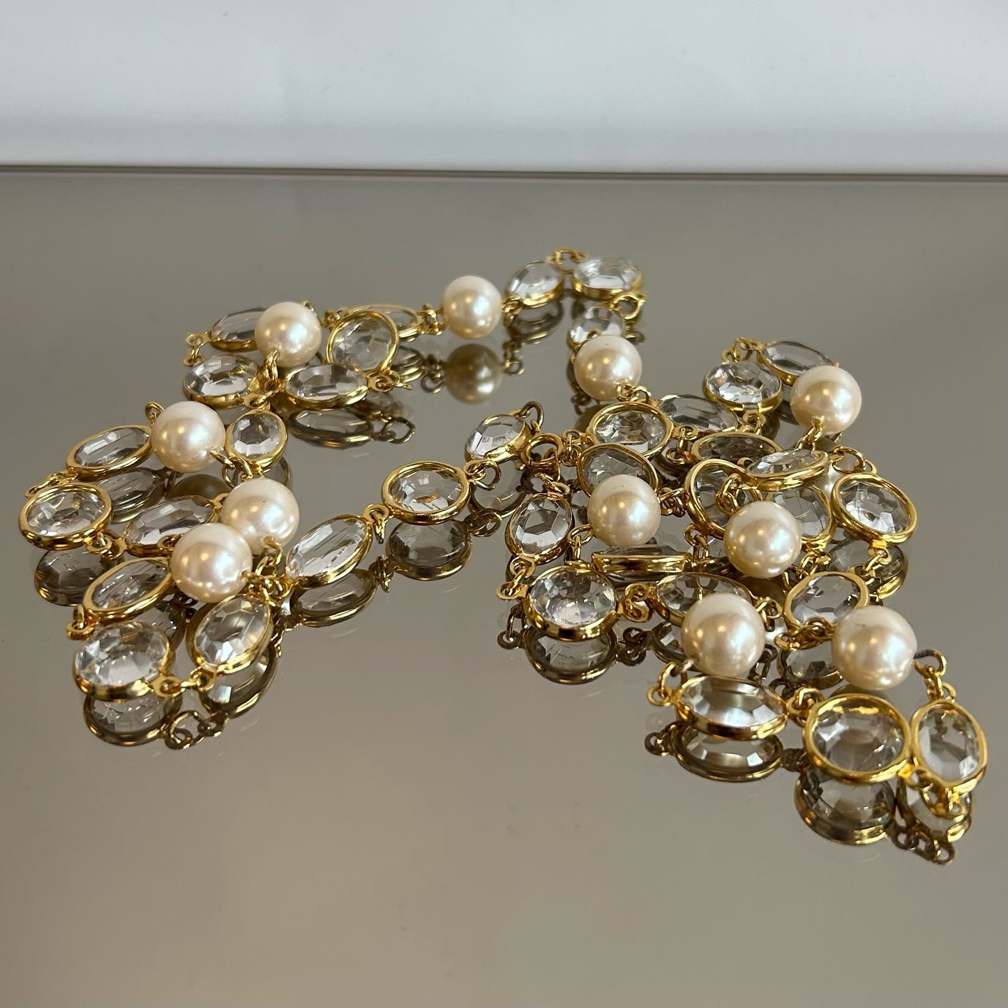 Vintage Cut Glass & Faux Pearl Necklace
