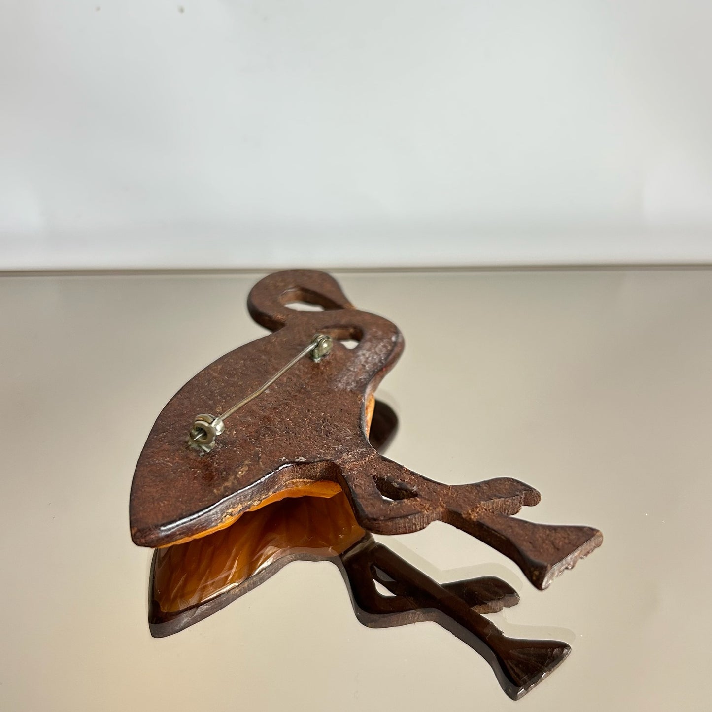Bakelite & Wood Flamingo Brooch