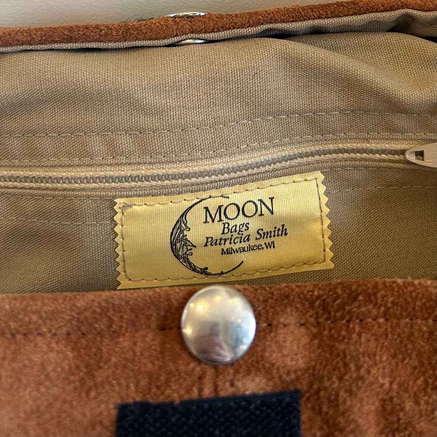 Patricia Smith Medium Brown Suede Moon Bag w/ 2 Handles