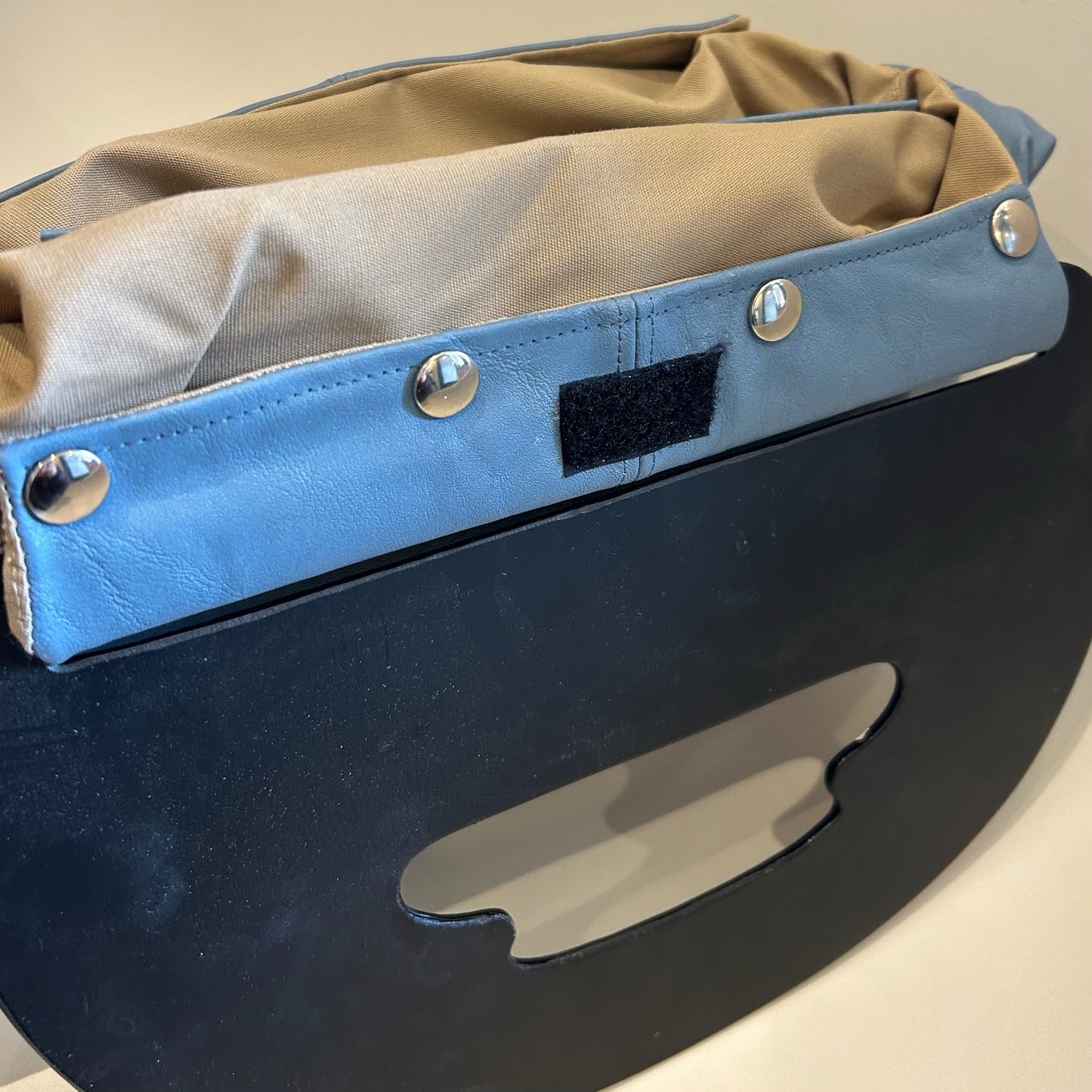 Vintage Patricia Smith Blue Leather Moon Bag w/ 2 Handles