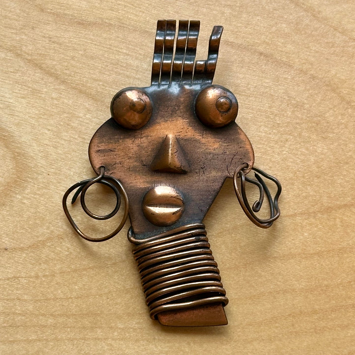 Vintage Rebajes Copper Ubangi Face Brooch