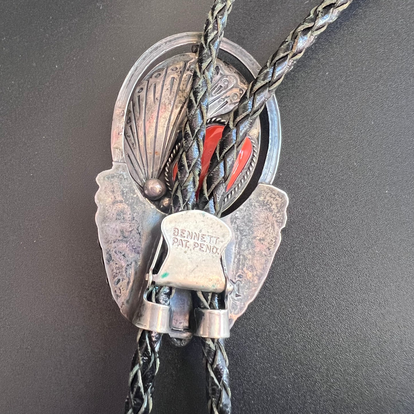 Vintage Bennett Turquoise and Coral Bolo Tie